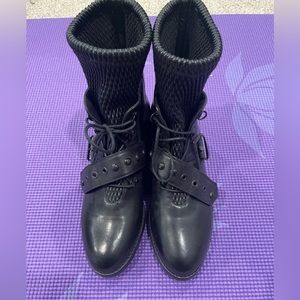 Stuart Weitzman leather combat lace up boot with buckle